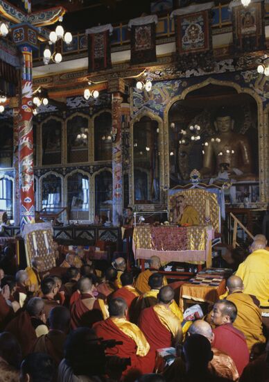 Religious service in Buddhist temple