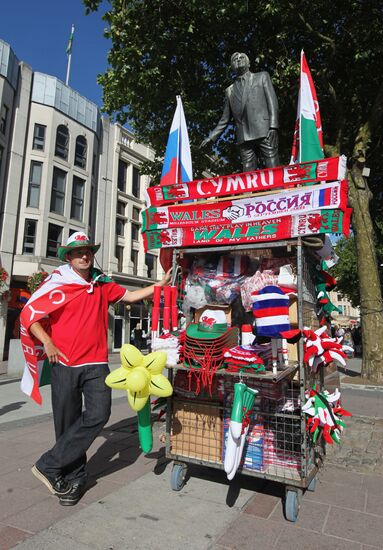 Football souvenirs and merchandise sold in Cardiff, Wales