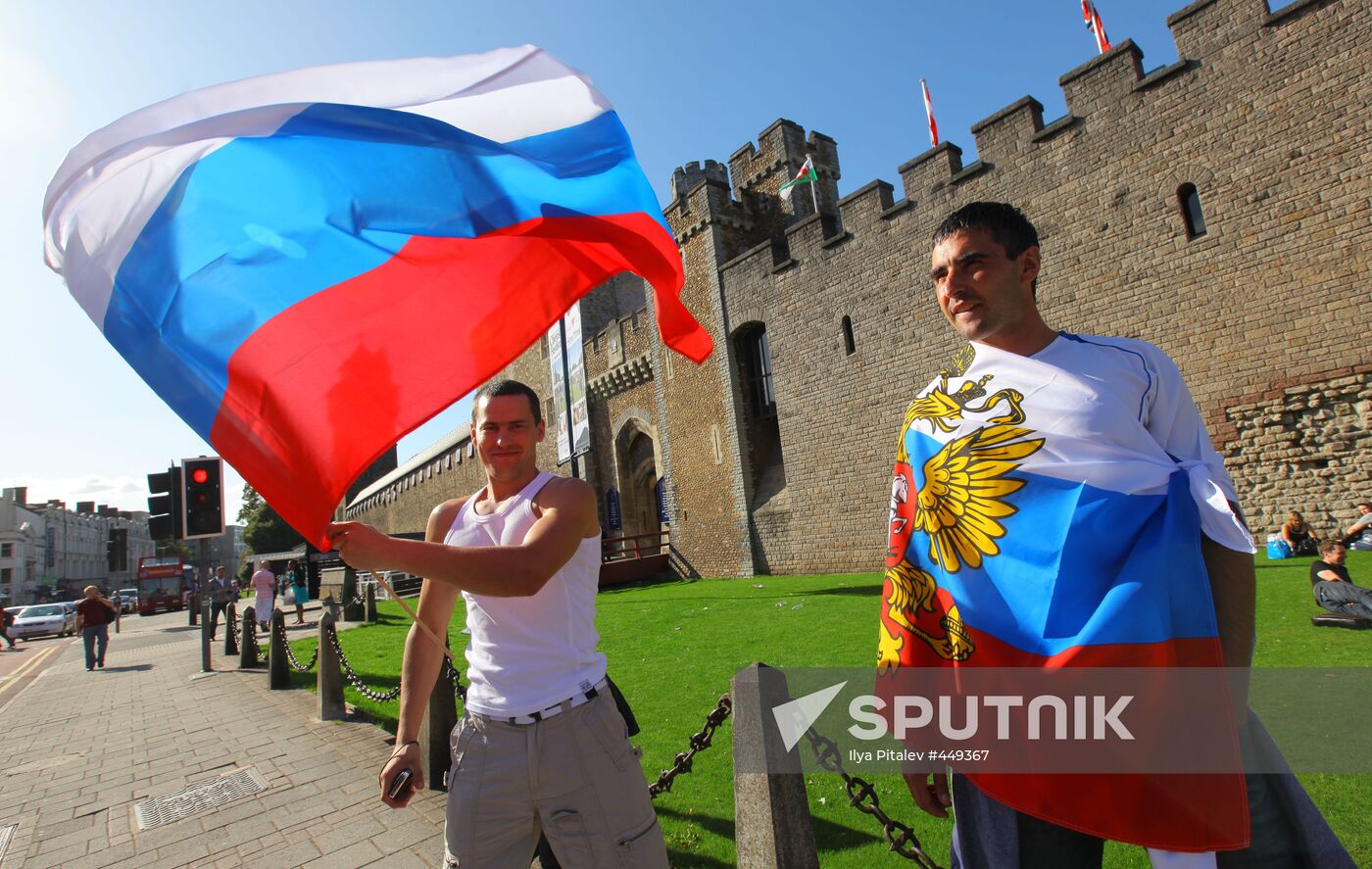 Russia national football team fans visiting Cardiff, Wales