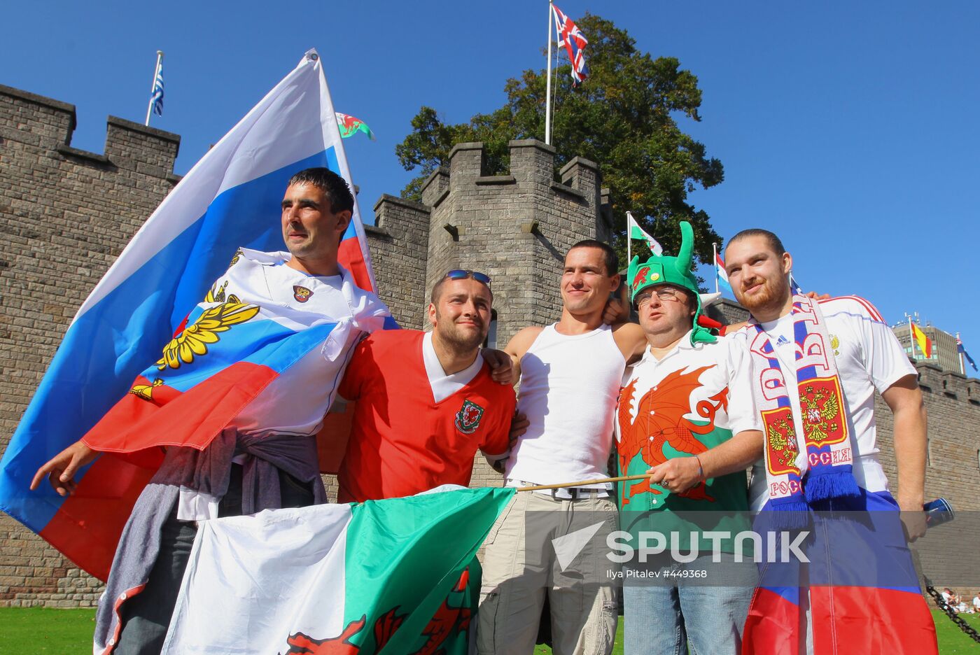 Russian, Welsh national football team fans in Cardiff