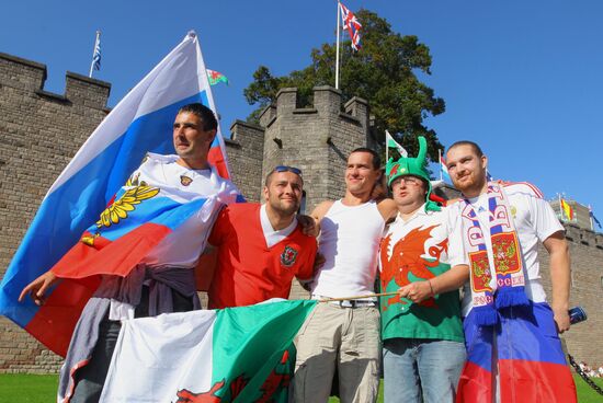 Russian, Welsh national football team fans in Cardiff