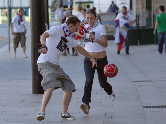 Russia national football team fans visiting Cardiff, Wales