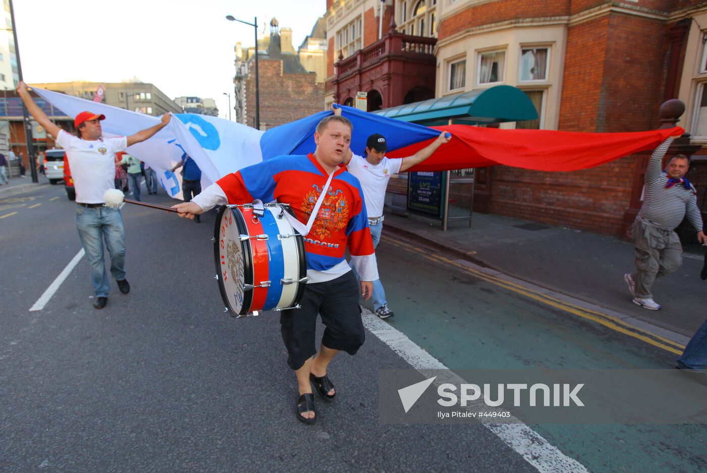 Russian fans celebrate team's World Cup qualifier win in Cardiff