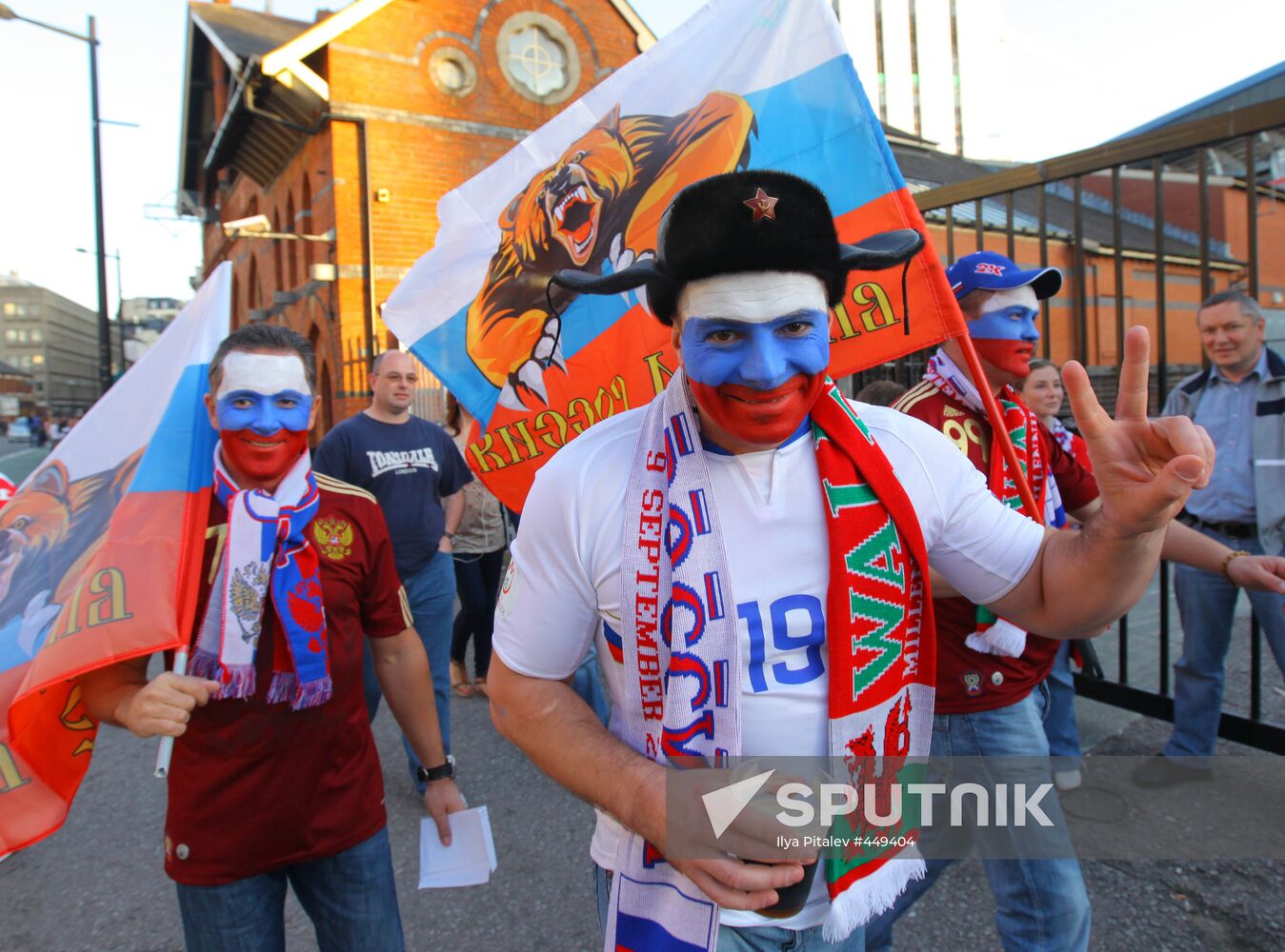 Russian fans celebrate team's World Cup qualifier win in Cardiff