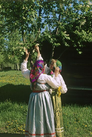 Girls participating in feast