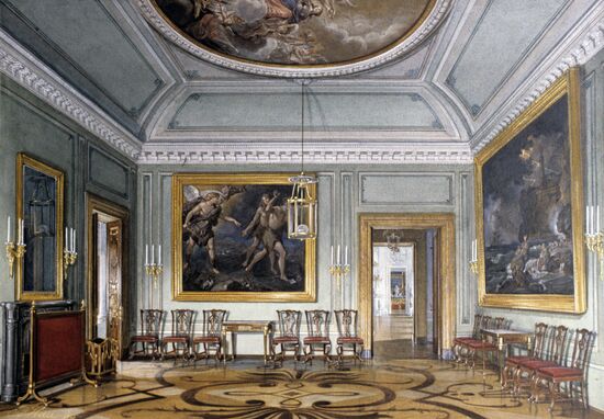 "Entrance Hall" watercolor by Eduard Gau