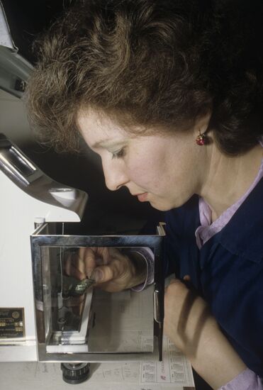 Checking quality, faceting and weight of emeralds