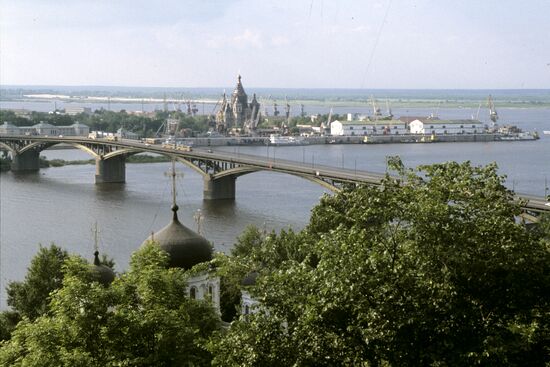 View on Nizhny Novgorod and a bridge over Volga