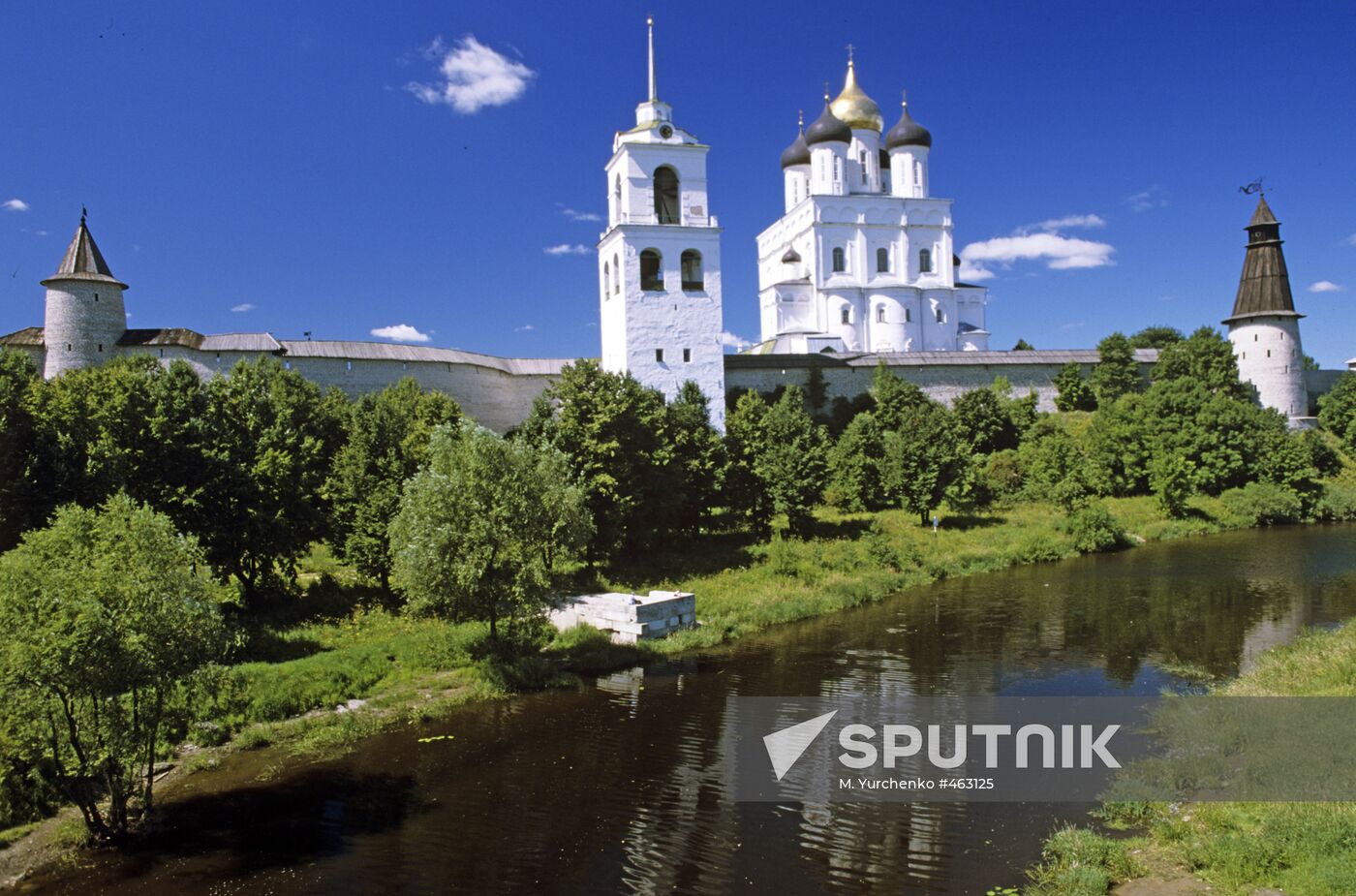 A view on the Pskov Kremlin and the Holy Trinity Cathedral