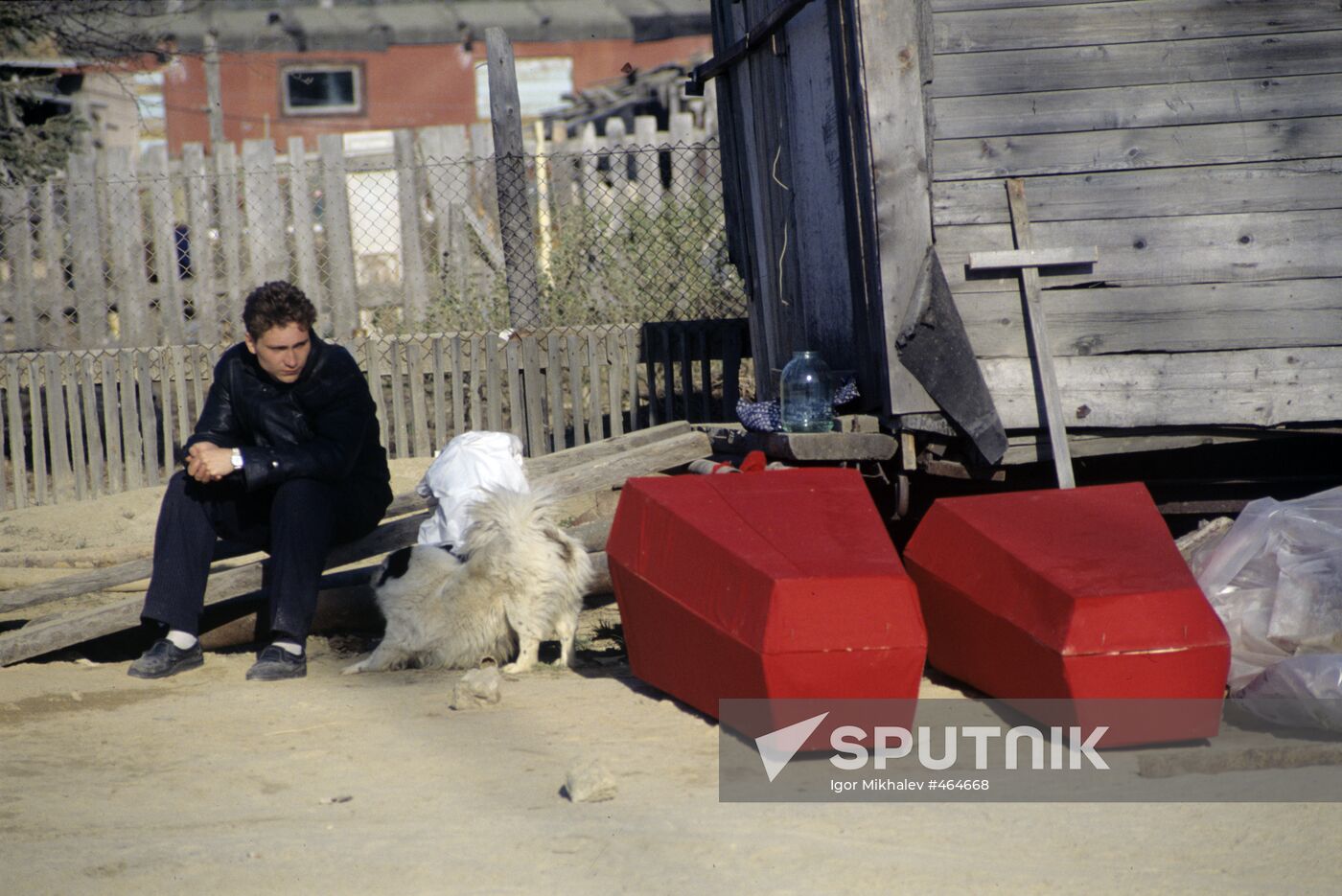 Coffins with bodies of Neftegorsk earthquake's victims