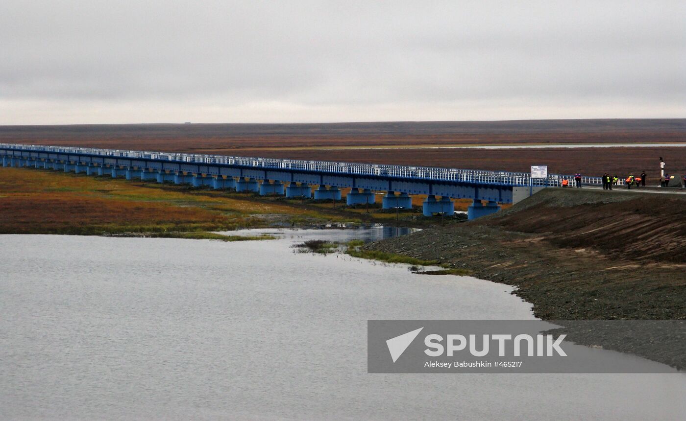 Bridge over Yuribei River on Yamal Peninsula