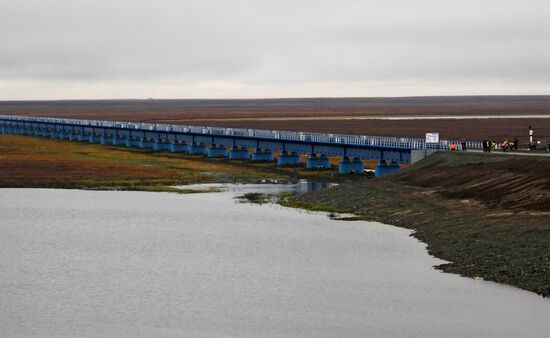 Bridge over Yuribei River on Yamal Peninsula