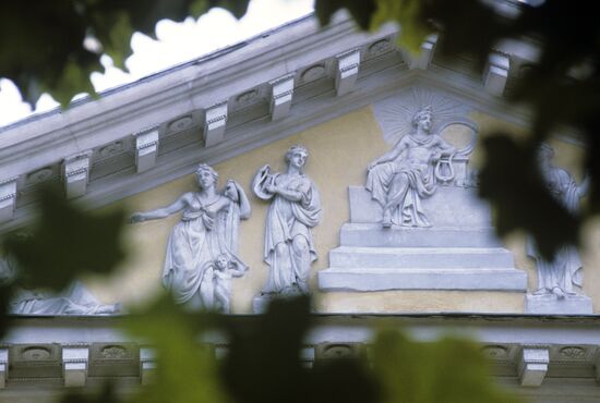 Fragment of decorative modeling at house pendiment
