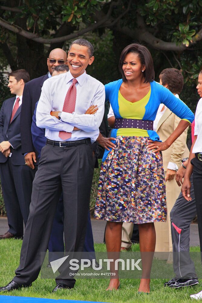 Barack and Michelle Obama on the South Lawn of the White House