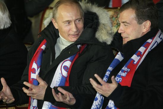 Medvedev, Putin at Germany vs. Russia match