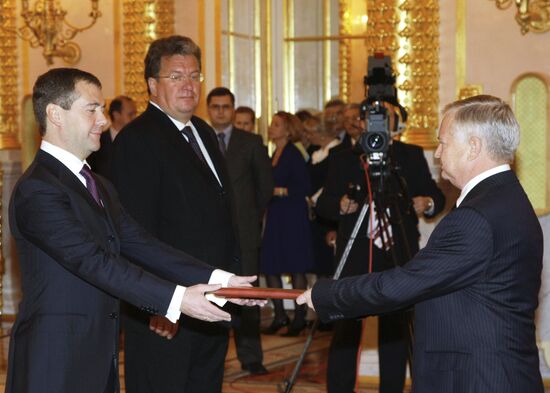 President Medvedev receives credentials from 10 ambassadors