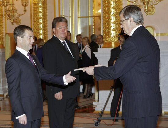 President Medvedev receives credentials from 10 ambassadors