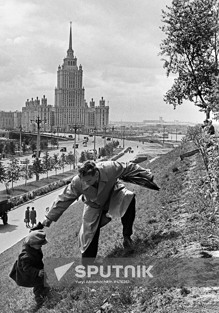 Two friends take walk in Moscow
