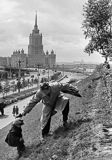Two friends take walk in Moscow
