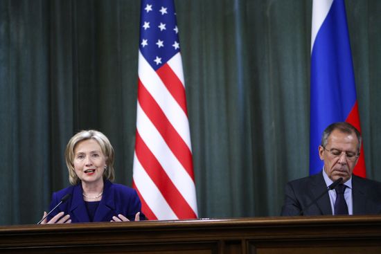 U.S. Secretary of State Hillary Clinton visits Moscow