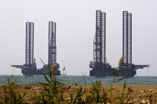 Oil rigs in the Caspian Sea