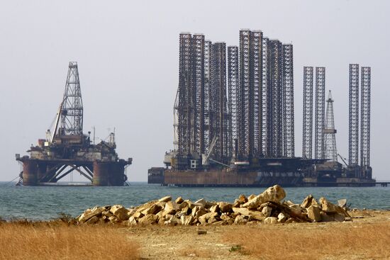 Oil rigs in the Caspian Sea