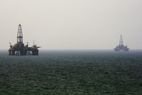 Oil rigs in the Caspian Sea