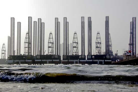 Oil rigs in the Caspian Sea