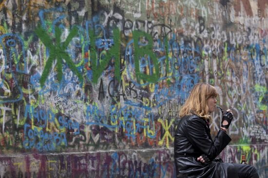 Viktor Tsoi Wall on Old Arbat Street in Moscow