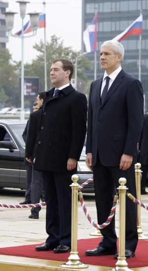President Dmitry Medvedev arrives in Belgrade