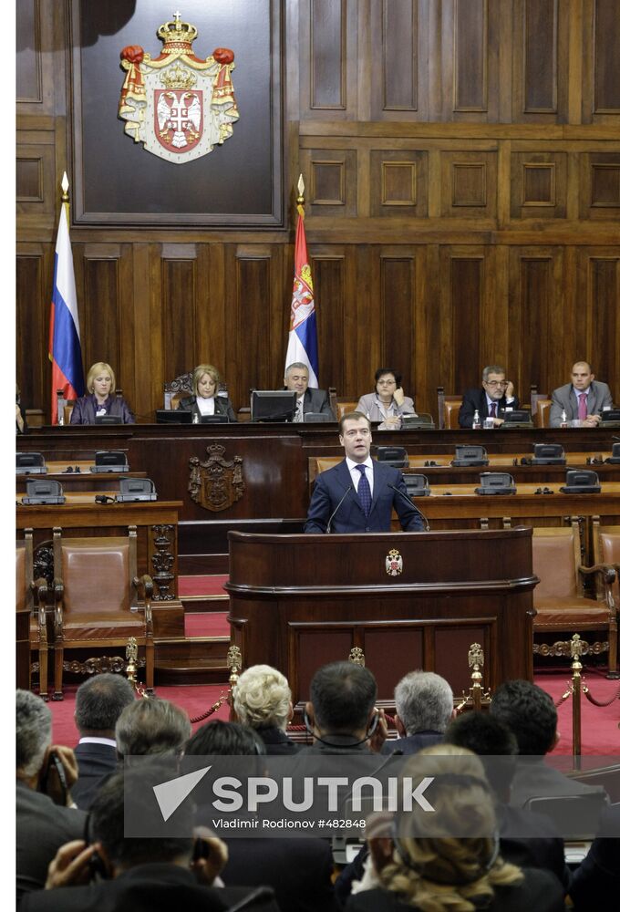 Dmitry Medvedev speaks at Serbian Parliament