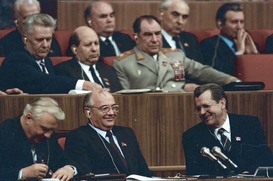 Yegor Ligachev, Mikhaill Gorbachev, and Vitaly Vorotnikov