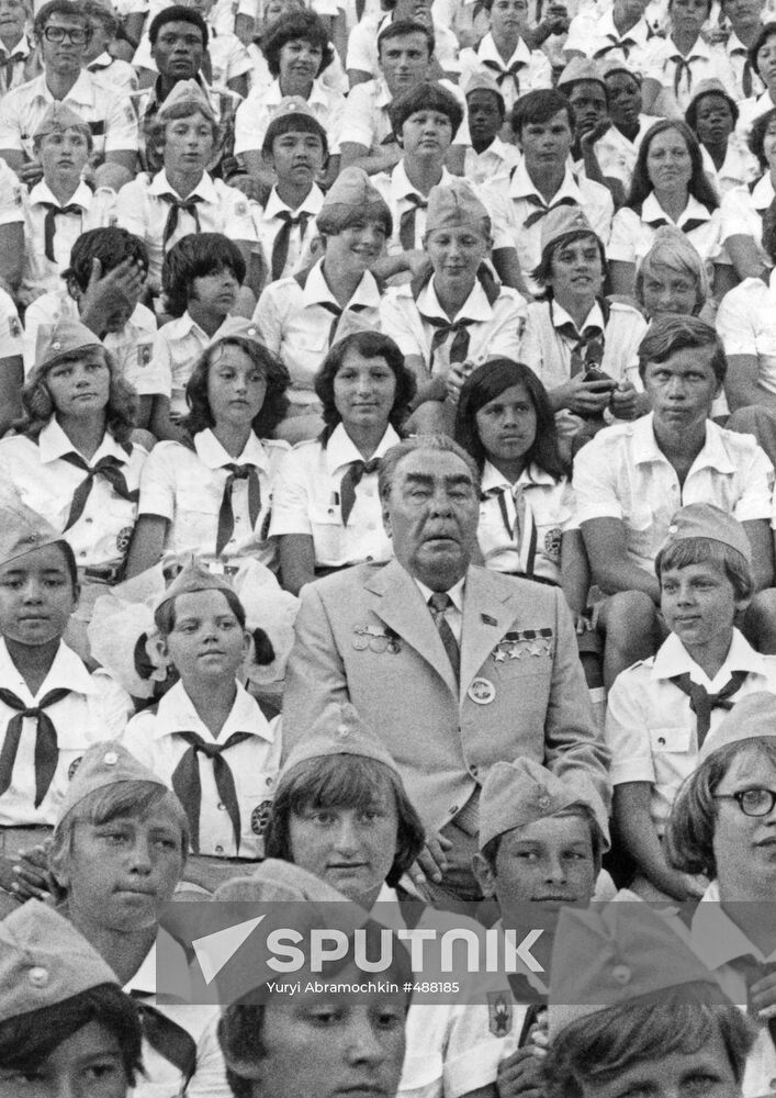 Soviet leader Leonid Brezhnev visits Artek summer camp