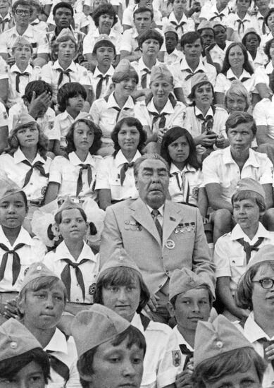Soviet leader Leonid Brezhnev visits Artek summer camp
