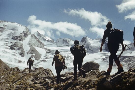 Group of mountain climbers before ascent