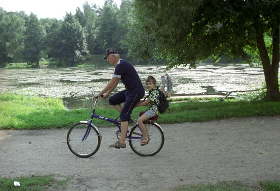 Riding on a bicycle