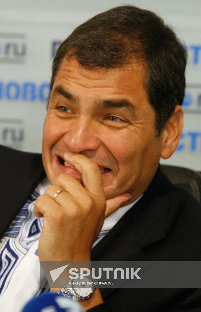 Ecuador's President Rafael Correa at press conference