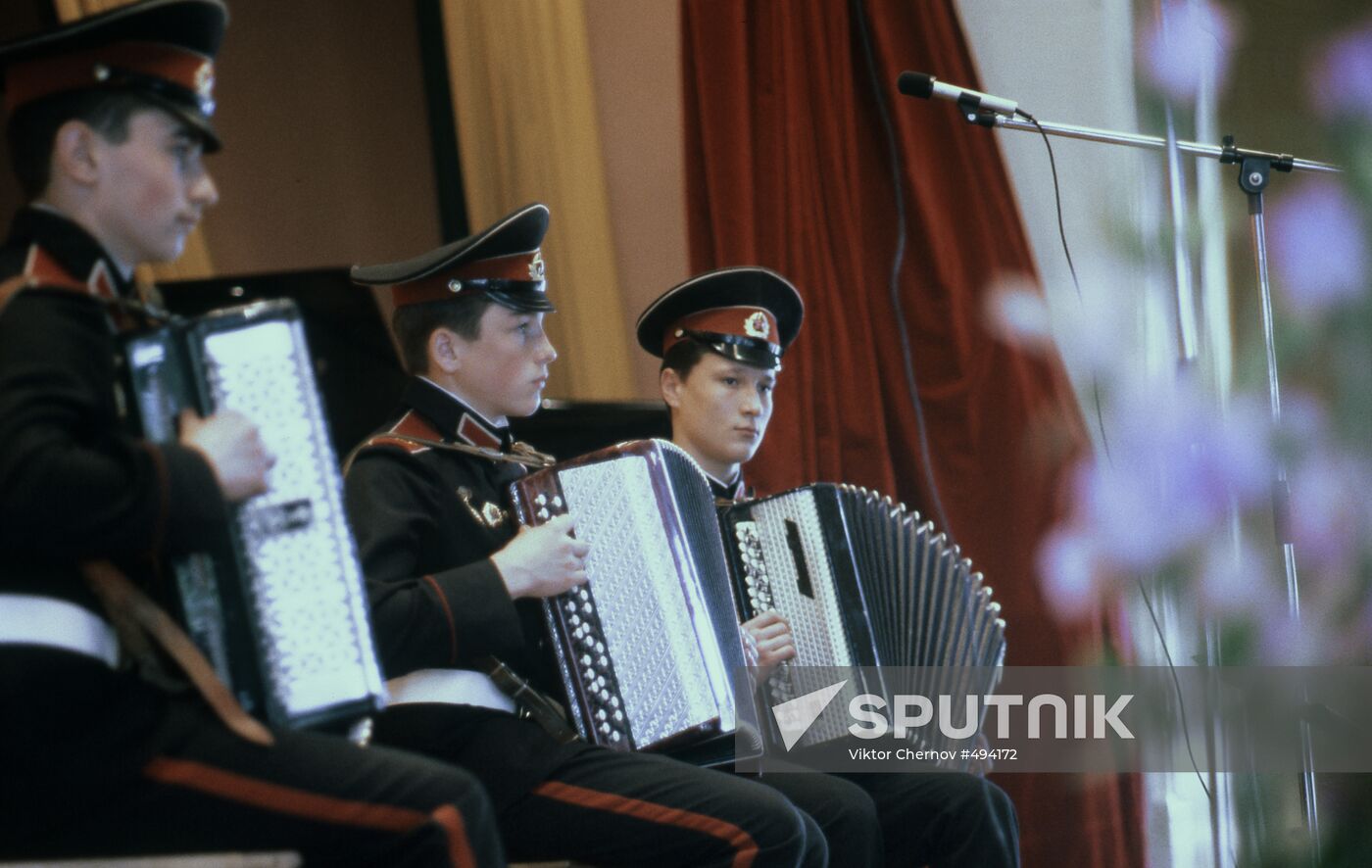 Suvorov Military School cadets playing accordeons