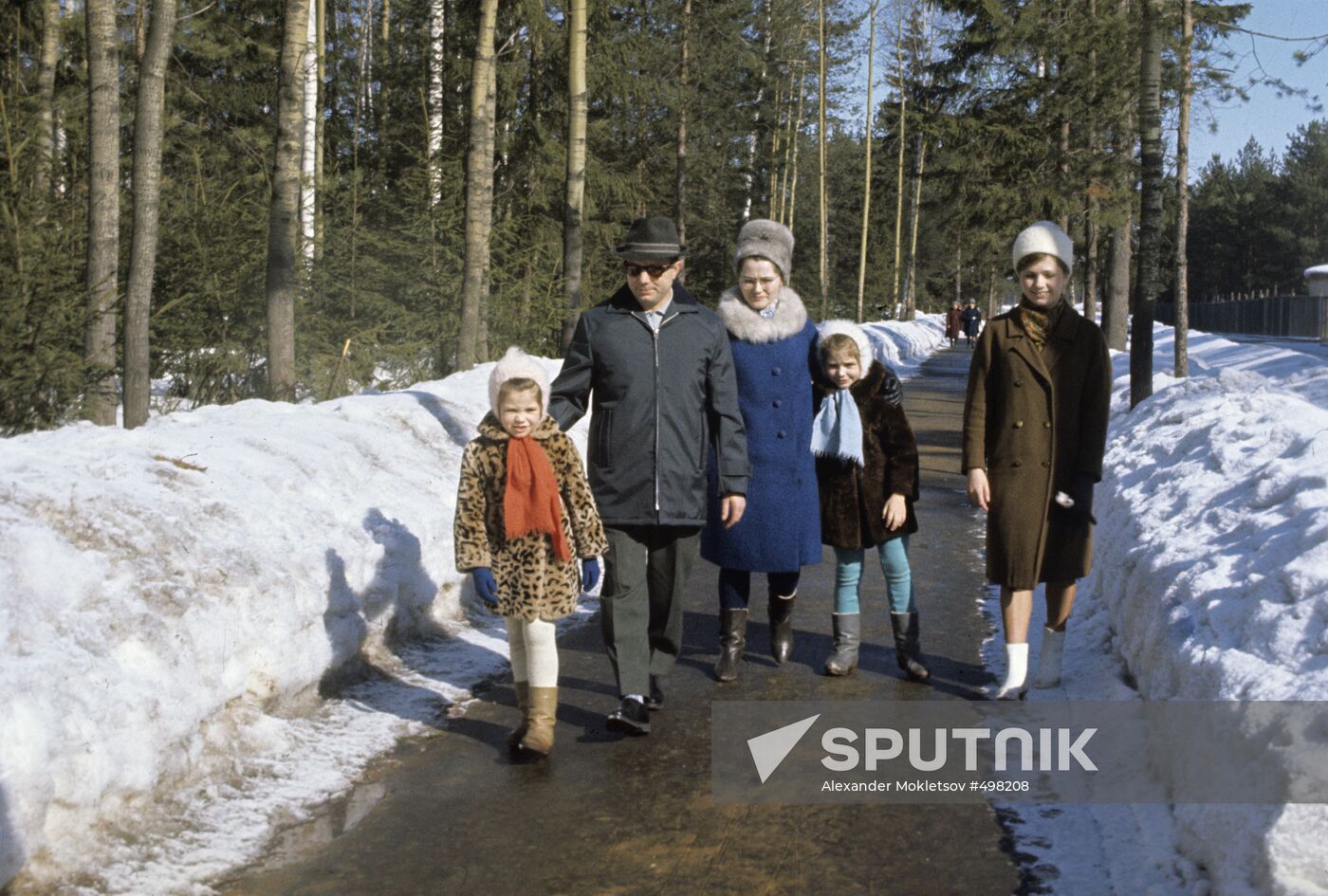 Cosmonaut Yuri Gagarin's family on a walk