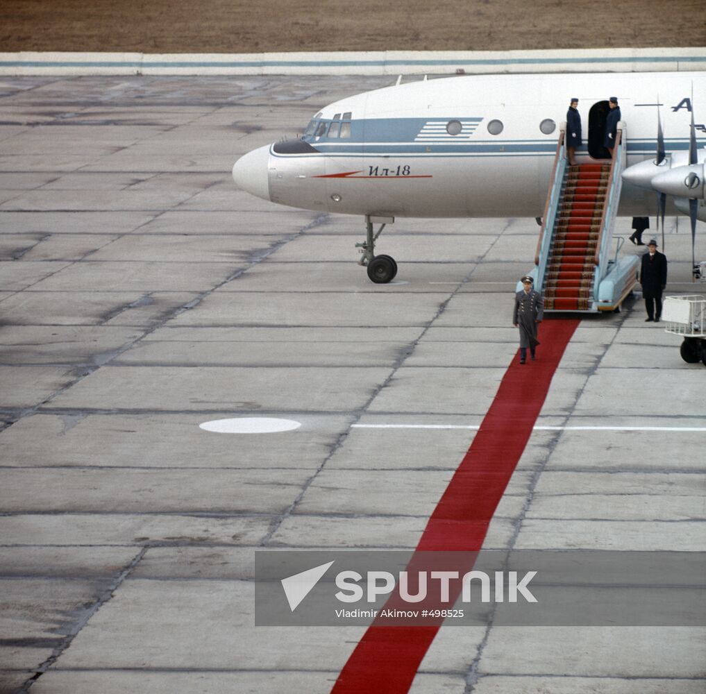 Space pilot, Georgy Beregovoi, at the Vnukovo Airport