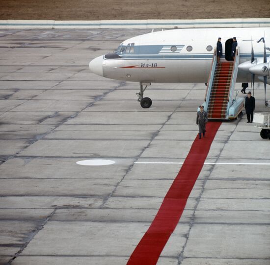 Space pilot, Georgy Beregovoi, at the Vnukovo Airport