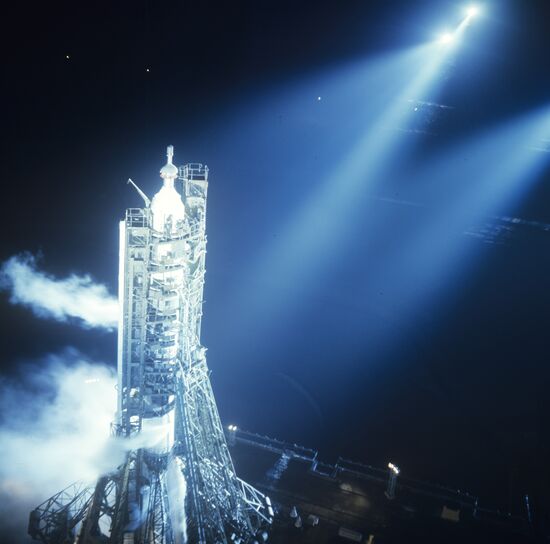 Boost rocket with space ship Soyuz-10
