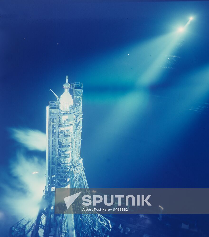 Boost rocket with space ship Soyuz-10