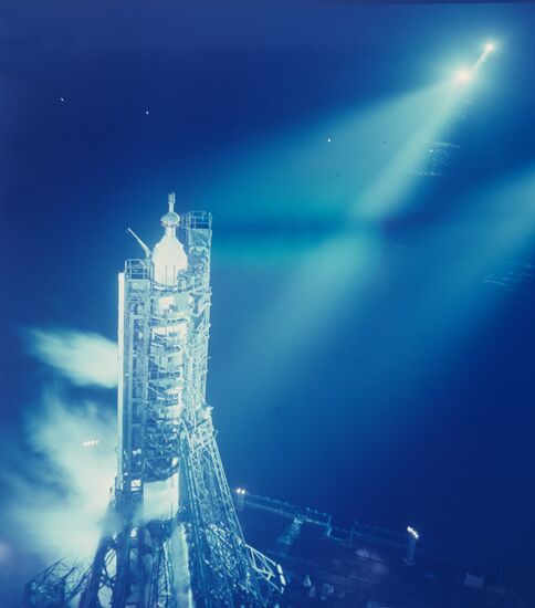 Boost rocket with space ship Soyuz-10