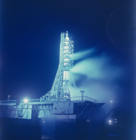 Boost rocket with space ship Soyuz-10