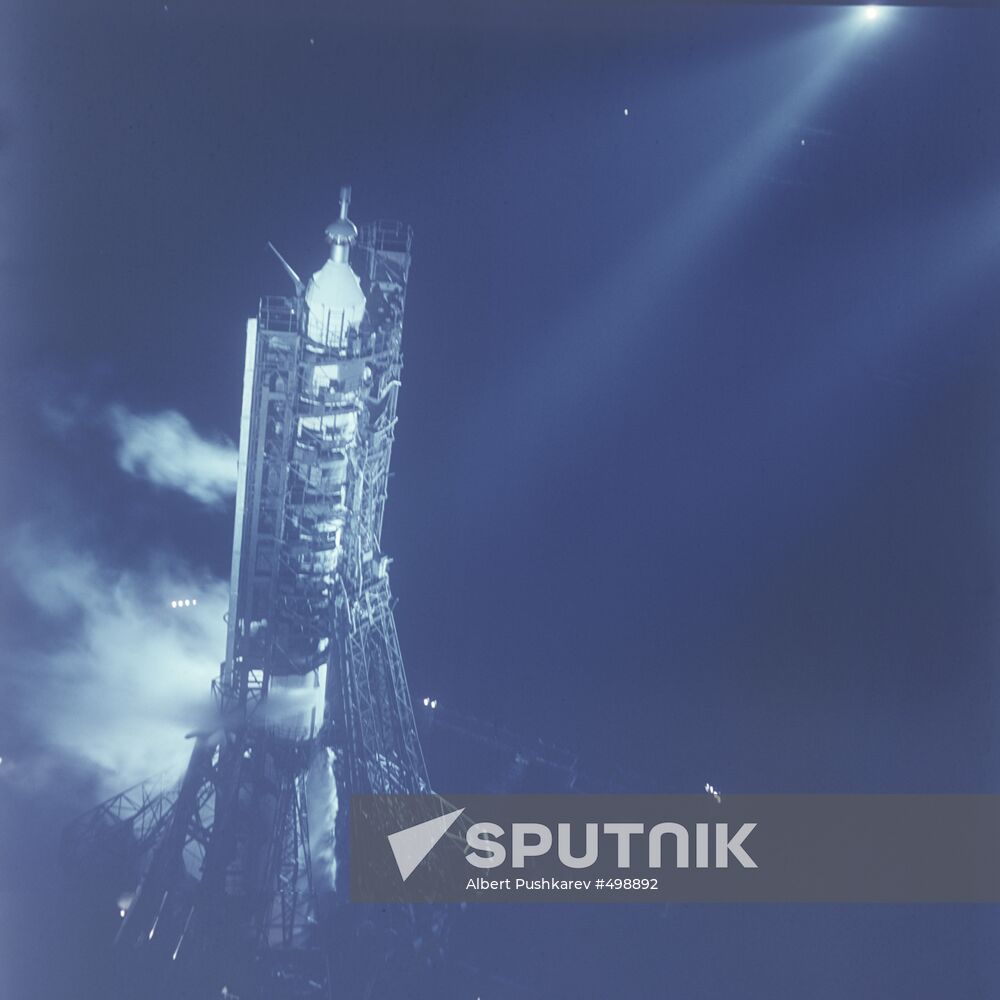 Boost rocket with space ship Soyuz-10