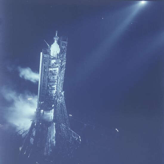Boost rocket with space ship Soyuz-10