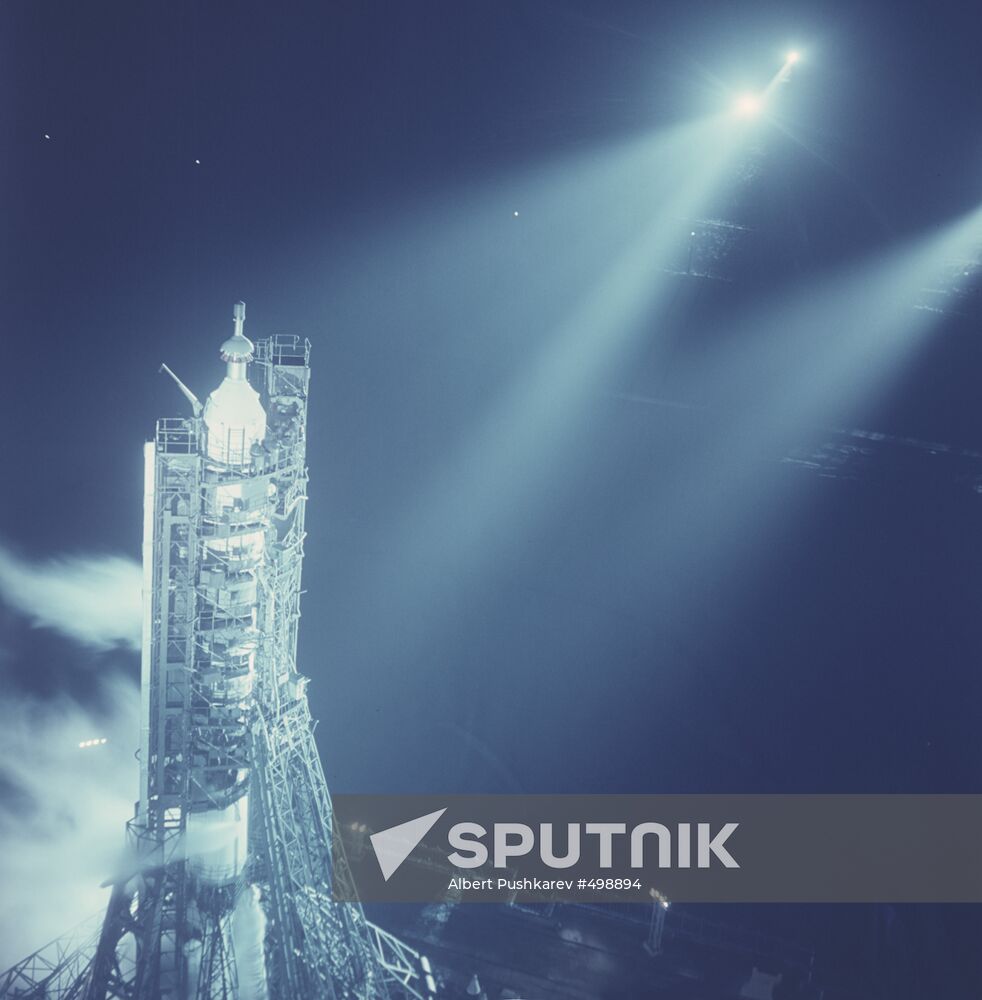 Boost rocket with space ship Soyuz-10
