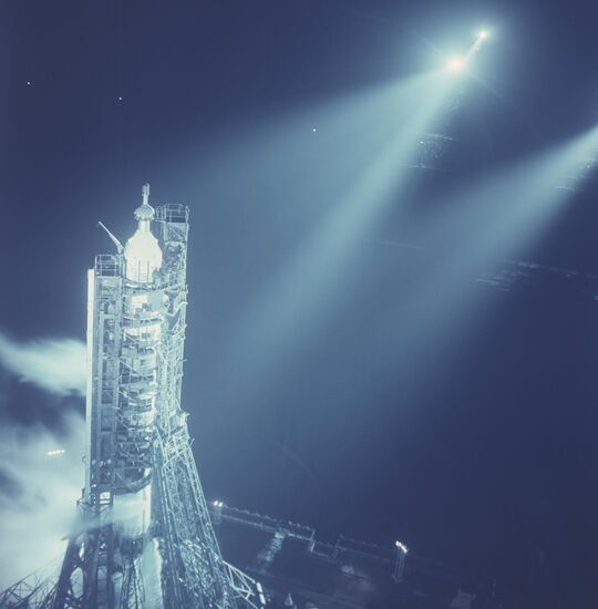 Boost rocket with space ship Soyuz-10