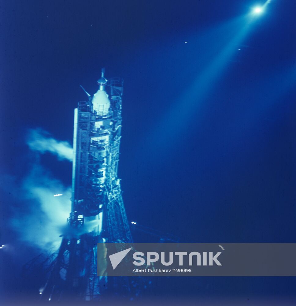 Boost rocket with space ship Soyuz-10